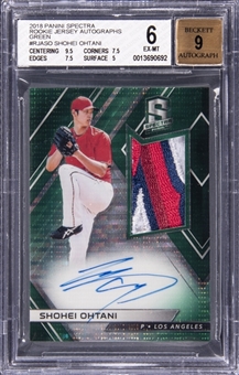 2018 Panini Spectra Green #RJA-SO Shohei Ohtani Signed Patch Rookie Card (#3/5) - BGS EX-MT 6/BGS 9